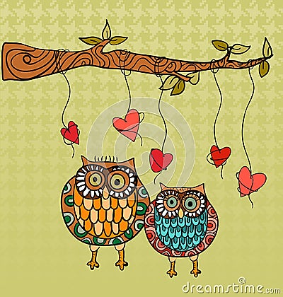 Owl love wedding card background Vector Illustration
