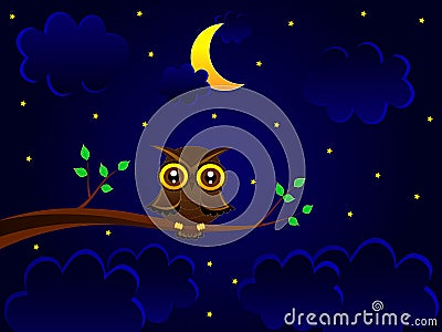 Owl and moon Stock Photo