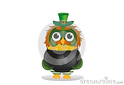 An owl in a national costume for a patrician`s day holds pot Stock Photo