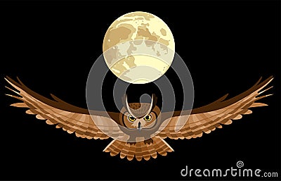 Owl in the night sky Vector Illustration