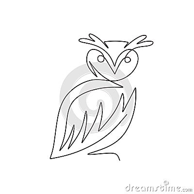 Owl one line drawing vector. Minimalism style of bird logo icon silhouette with continuous single hand drawn minimalist and Vector Illustration