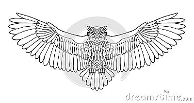 Owl outline emblem in hipster style, hand drawn Vector Illustration