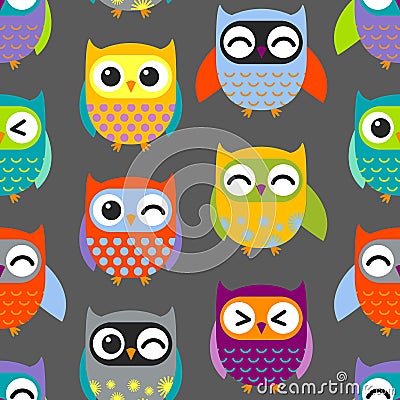 Colorful owls pattern. Vector pattern seamless background. Vector Illustration