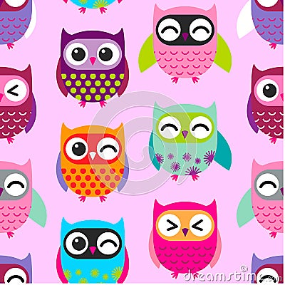 Cute owls pattern. Vector Illustration