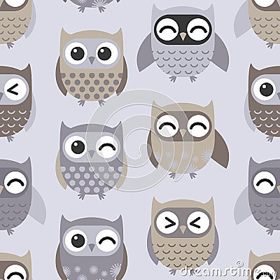 Cute owls pattern. Vector pattern seamless background. Vector Illustration