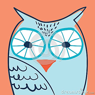 Owl portrait in glasses hand drawn Vector Illustration