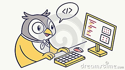 Owl Programmer at Desk, Coding Owl, Developer Bird, Cartoon Coder vector design Generative AI Vector Illustration