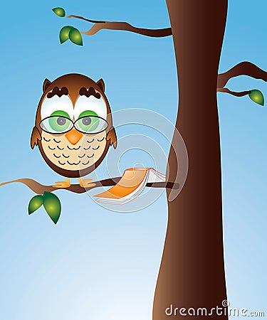 Owl Reading in a Tree Vector Illustration