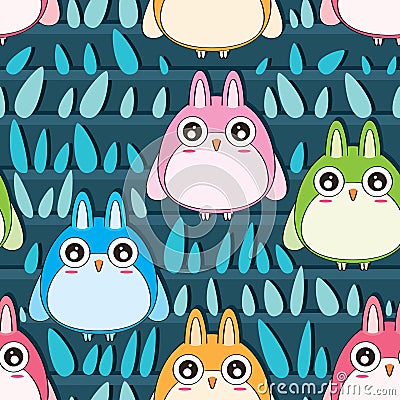 Owl row seamless pattern Vector Illustration