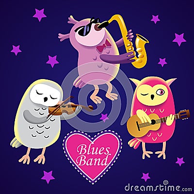 Owl's Blues Band set Vector Illustration