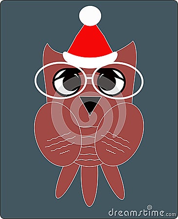 Owl in Santa Clauss hat, a flat style Vector Illustration