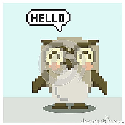 Owl in pixel art Stock Photo