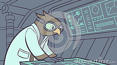 Owl scientist at panel, control system research design vector design Generative AI Vector Illustration