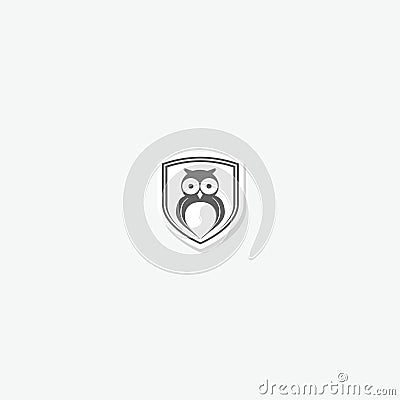 Owl on shield icon sticker isolated on gray background Vector Illustration