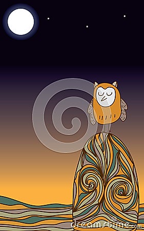 Owl silent night Vector Illustration