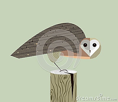 Owl sits on the stump Vector Illustration