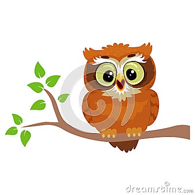 Owl sitting on a Tree Branch Vector Illustration
