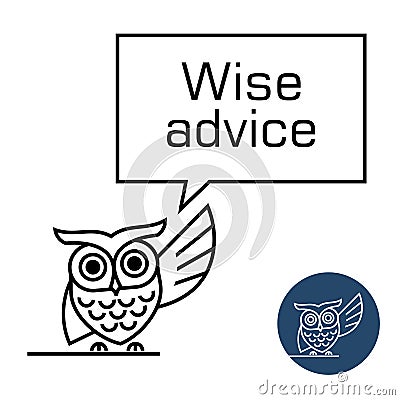 Owl with speech bubble line style illustration. Vector Illustration