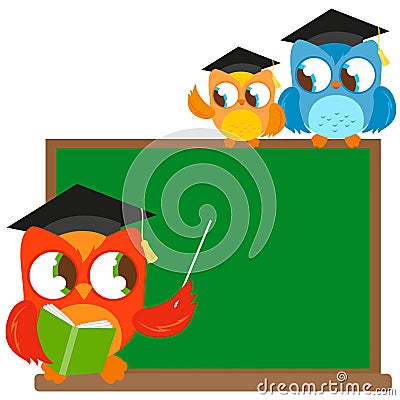 Owl teacher and students in the classroom. Vector illustration Vector Illustration