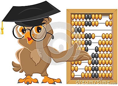 Owl teacher showing abacus Vector Illustration