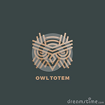 Owl Totem Abstract Vector Sign, Emblem or Logo Template. Golden Line Style Geometry Emblem. Vector Illustration