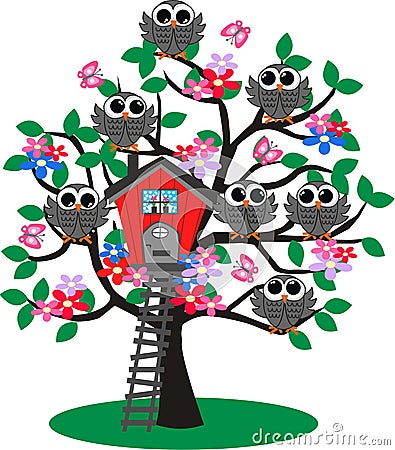 Owl tree Vector Illustration