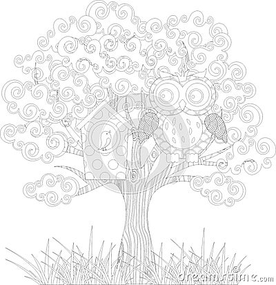 Owl on the tree Vector Illustration