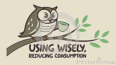 Owl with Using Wisely text, wisdom, conservation, resourcefulness graphic vector design Generative AI Vector Illustration