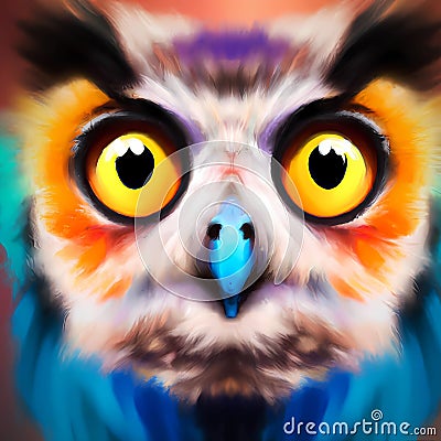 owl vivid colors big yellow eyes Cartoon Illustration