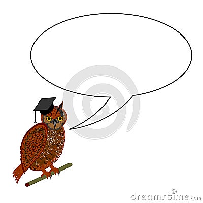 An owl wearing a graduation cap with a speech bubb Vector Illustration