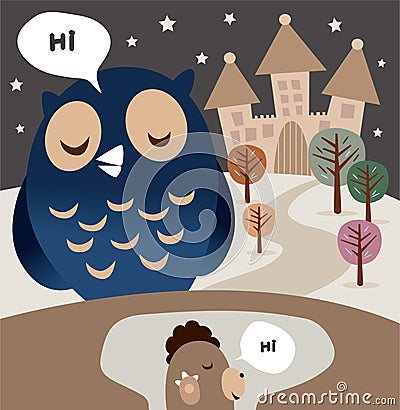 Owl and Woodchuck Vector Illustration