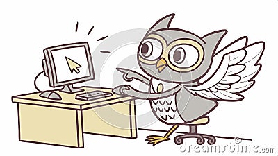 Owl working at computer desk vector design Generative AI Vector Illustration