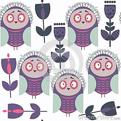 Owls abstract seamless pattern. It is located in swatch menu, vector image Vector Illustration