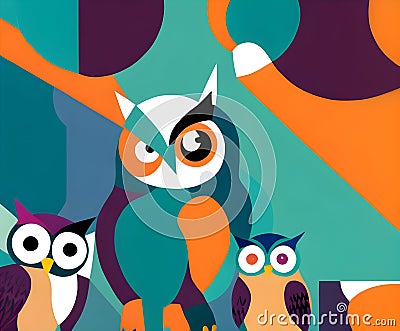 owls background knolling drawing Pantone color palette Stock Photo
