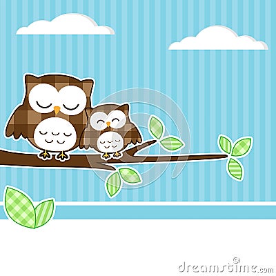 Owls on branch Vector Illustration