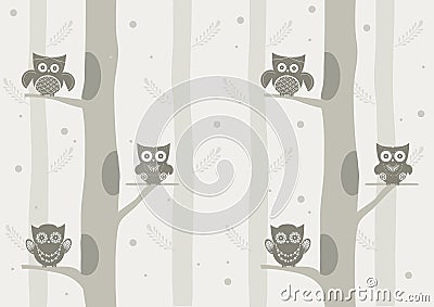 Owls on branch at day,Design for cards Stock Photo
