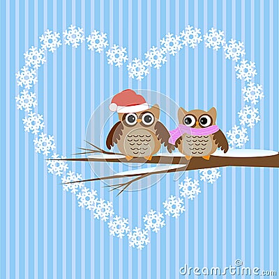 Owls couple in love Vector Illustration