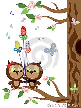 Owls ,easter. Vector Illustration