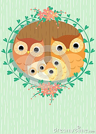 Owls family Vector Illustration