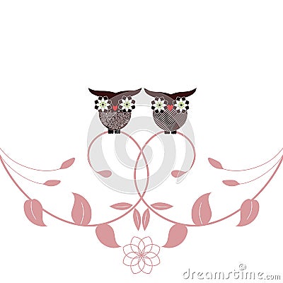 Owls and Foliage Vector Illustration