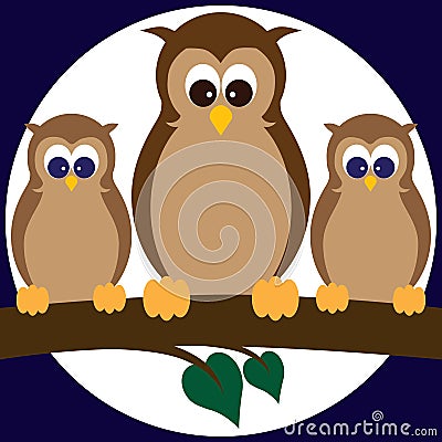 Owls on a Limb Vector Illustration