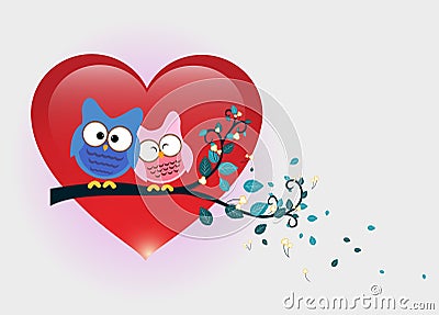 Owls In Love Vector Illustration