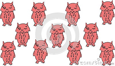 Owls set pattern sweet bird trend arrival Stock Photo