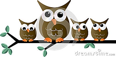 Owls sitting on a branch header or banner Stock Photo