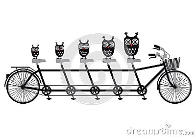 Owls on tandem bicycle, vector Vector Illustration