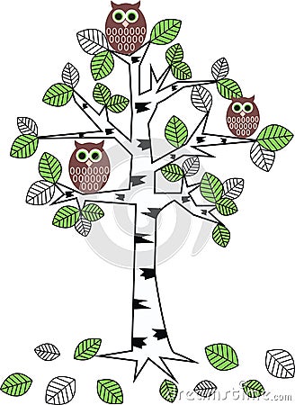 Owls in a tree Vector Illustration