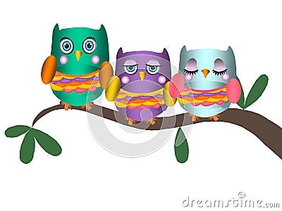 Owls on tree branch Stock Photo