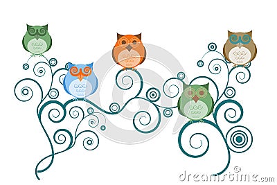 Owls on Tree Branches Stock Photo