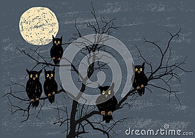 Owls on a tree Vector Illustration