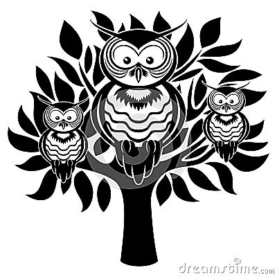 Owls on the tree. Vector Illustration